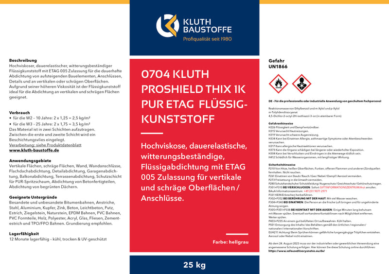 0704 Kluth PROSHIELD THIX 1K PUR ETAG Flüssigkunststoff - ab 9,60 € / kg